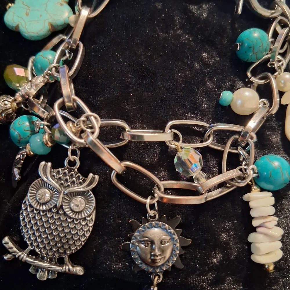 Turquoise Charm Owl Bracelet - Women Jewelry Extendable Sz 7 To 9